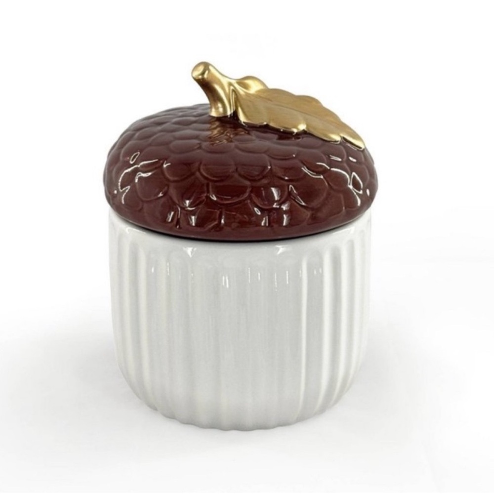 Ceramic Acorn Shaped Canister Acorn w/ Lid Gold Leaf Target Bullseye Playground